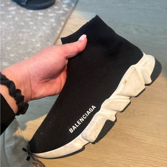 Balenciaga Shoes - Balenciaga Black Knit Sock Sneaker with White Sole